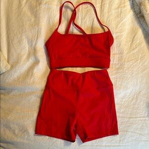 Red Sports Bra and Bike Shorts Set - Women's Activewear